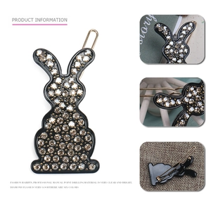 Pince à cheveux lapin rétro français avec strass brillants et finition émaillée