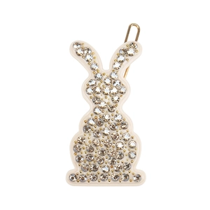 Barrette lapin vintage française avec cristaux champagne sur base ivoire et épingle