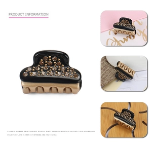 French acetate hair claw with high-quality rhinestones and gold-tone teeth for women