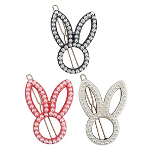 Cute Acetate Rabbit Ear Hair Clip With Faux Artificial Pearls Sweet Animal Side Clip For Women Girls Fashion Hair Accessories
