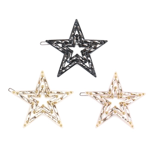 Elegant hollow star hair pins with rhinestones in black, champagne, and pink colors