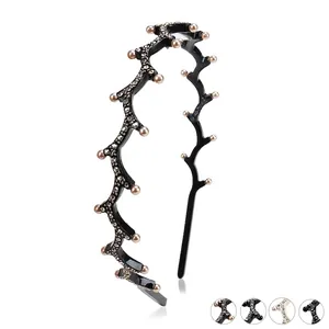 French Vintage Acetate Wavy Branch Headband With Rhinestones And Artificial Pearls Anti-Slip Elegant Hair Hoop For Women Hair Accessories