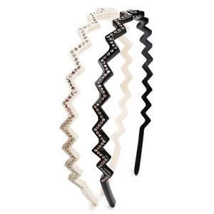 French Vintage Acetate Zigzag Wave Headband For Women Luxury Rhinestone Non-Slip Hair Hoop Styling Hair Accessories