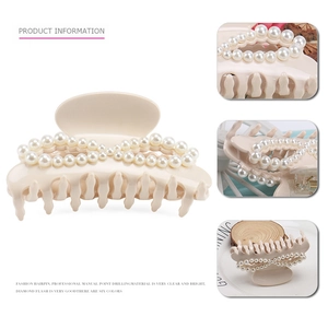 Elegant cream cellulose acetate hair claw clip with woven faux pearl embellishments