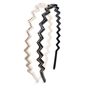 Set of 3 wavy acetate headbands with rhinestones and minimalist black design