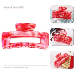 Pink marble acetate square hair claw clip with elegant swirl pattern for women