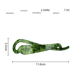 Détails des dimensions et de l'acétate de cette pince banane vert foncé à effet marbré