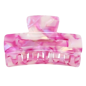 Pink and white marbled acetate square hair claw clip for women's elegant hairstyles
