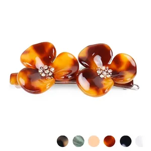Acetate Petal Hair Clip Floral Rhinestone Elegant Barrette Hairpin For Women Girls Minimalist Flower Hair Accessories