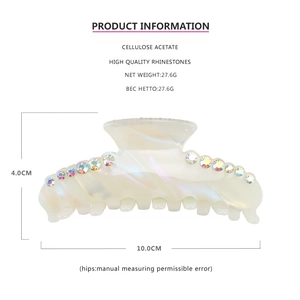 Detailed size chart for acetate shark hair claw showing 10cm length and 4cm height