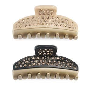 Luxury rhinestone hair claw clips set in beige and black with sparkling crystal accents