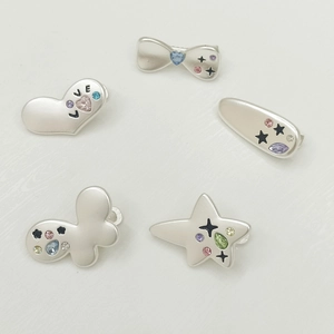 Fermagli per Capelli in Lega di Zinco Argento Opaco con Strass Donna Stile Coreano Cuore Fiocco Stella Fermagli a Becco d'Anatra