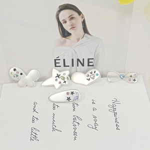 Set di 5 fermagli per capelli in argento opaco con zirconi colorati e forme a farfalla