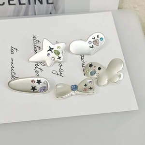 Set di 5 fermagli per capelli in zircone colorato con cuore e stelle in metallo