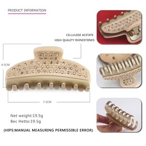 Champagne gold luxury hair claw clip with high-quality rhinestones in cellulose acetate