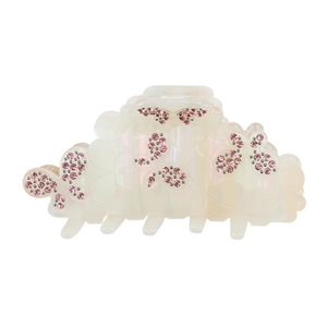 Pince à cheveux papillon élégante avec strass roses sur surface en acétate irisé