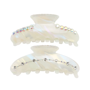 Vintage Large Acetate Hair Claw Clip With Iridescent Rhinestones Elegant Pearlescent White Hair Accessories For Women Daily Party