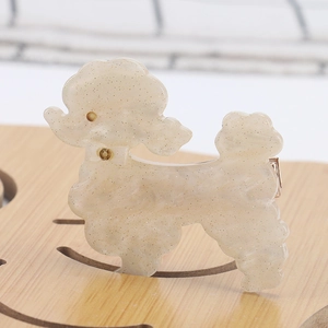 Sparkly beige acrylic teddy dog hair clip with gold glitter and metal duckbill clasp