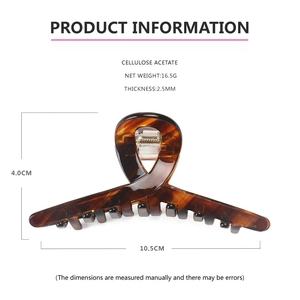 Detailed size specifications for a 10.5cm acetate hair claw clip in amber tortoiseshell