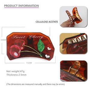 Acetate cherry hair claw clip with Sweet Cherry print and 9.1cm size specifications