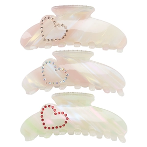 Acetate Hair Claw Clip Heart Rhinestone Large Shark Clip Iridescent Artificial Pearl Texture Korean Sweet Hair Accessories For Women