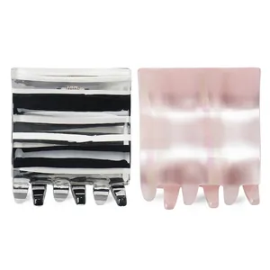 Pince à Cheveux Carrée en Acrylique Style Coréen pour Femmes Rayée Géométrique Support de Queue de Cheval Doux Accessoires de Cheveux