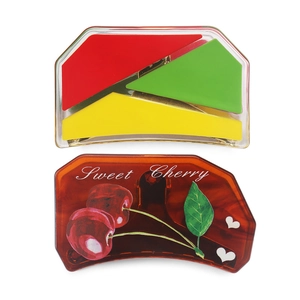 Acetate cherry hair claw clips with geometric colorful patterns and sweet cherry design