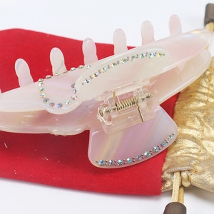 Elegant large acetic acid shark hair claw with colorful rhinestones and pearlescent finish