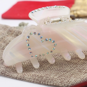 Elegant large acetic acid hair claw clip with heart shaped colorful rhinestones