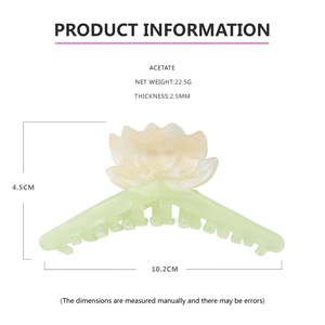 Dessin technique de la pince à cheveux en acétate lotus avec détails de taille et poids