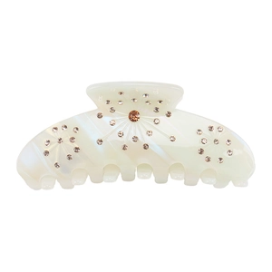Elegant cellulose acetate hair claw clip with crystal flower clusters in pearly white