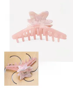 Close-up of pink butterfly acetate hair claw clip with 10.2x4.8cm size measurements