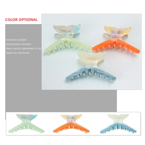 Three-piece set of large fishtail shark hair clips in gradient acetate jelly colors