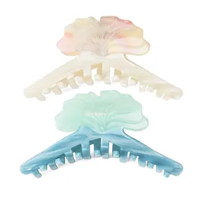 Grande Pince à Cheveux Crabe en Acétate Feuille de Ginkgo Texture Marbre Dégradé Accessoires de Coiffure pour Femmes