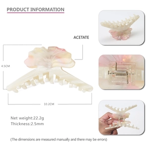 Grande pince à cheveux en acétate forme ginkgo avec dégradé crème et rose