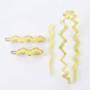 French Light Luxury Acetate Zigzag Hair Accessory Set Yellow Wave Hair Clip Elegant Hairpin Headband For Women Styling Decor