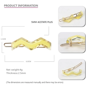 French style lightning wave acetate hair clip in candy yellow for women hair styling