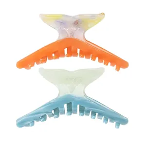 Large Acetate Whale Tail Hair Claw Clip For Women Gradient Jelly Color Fish Tail Shark Clip Korean Style Hair Accessories