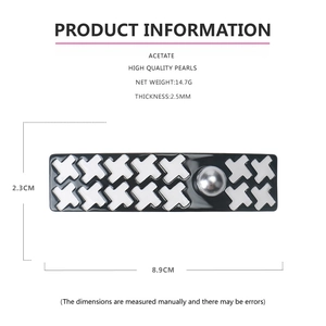 Detailed size specifications for the acetate houndstooth hair clip with high-quality pearls