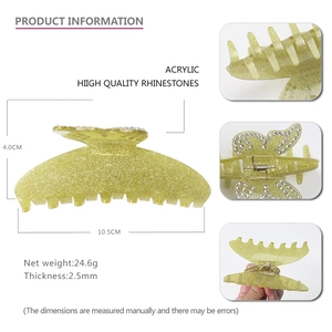 Pince à cheveux papillon jaune en acrylique avec strass pour un style élégant, 10,5 cm