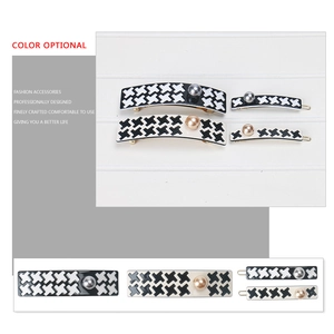 French vintage houndstooth hair clip set with elegant faux pearls and geometric patterns
