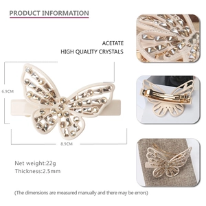 Elegant cream butterfly hair claw clip with crystals and acetate finish for women