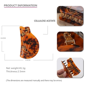 Grande pince à cheveux chat en acétate écaille de tortue avec détails dorés et dimensions