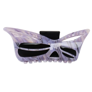 Elegant purple marble acetate butterfly hair claw clip with black cutout design