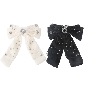 Barrettes à nœud surdimensionné élégantes avec rubans en organza et strass brillants