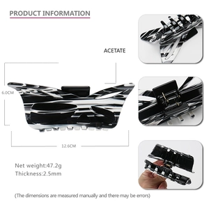 Large acetate hair claw clip with black and white marble pattern, 12.6cm stylish hair clamp