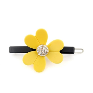 Y2K Haarclip mit gelber Blume und glitzernden Strasssteinen auf schwarzem Haarschmuck