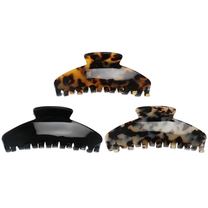 Three-piece large leopard print and black shark hair claw clips set for thick hair