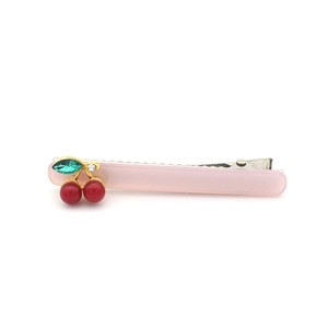 Pince à cheveux en acétate rose avec cristaux de cerise et clip en métal argenté