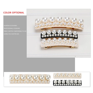 Barrette à cheveux élégante à double couche de perles avec clip à ressort pour femmes
